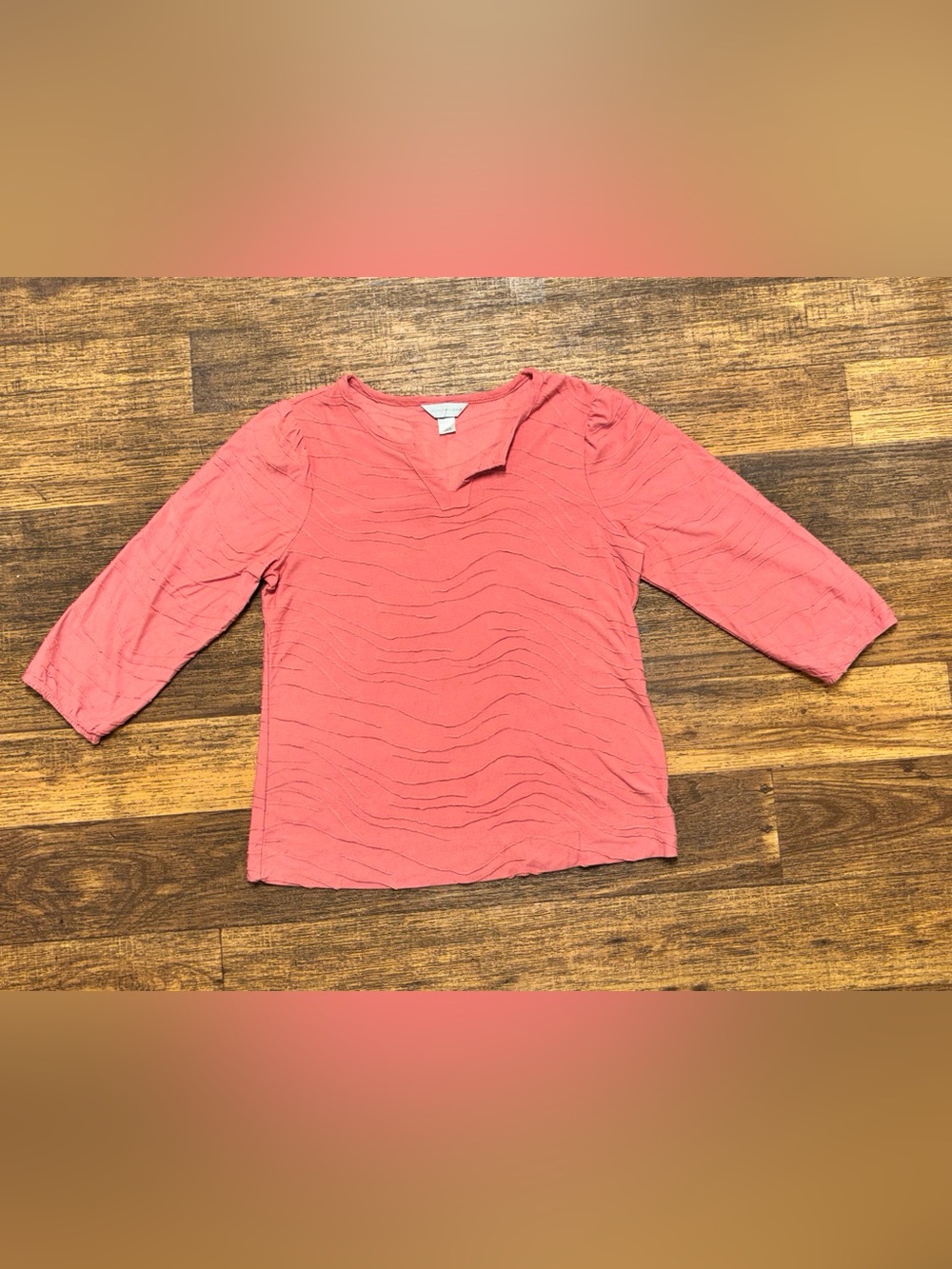 Christopher & Banks Coral Pink Textured 3/4 Sleeve Top